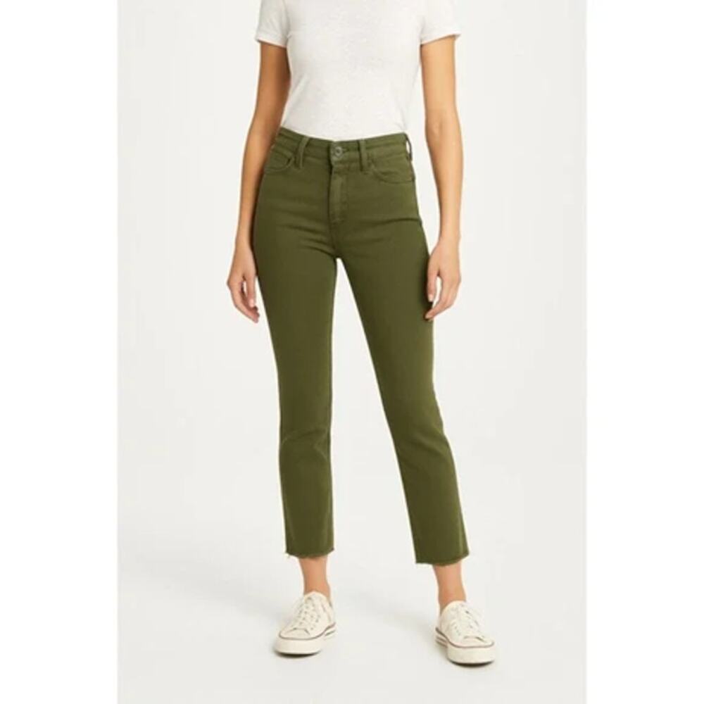 Mother Looker Ankle Fray High Waisted Jeans Military Green 25